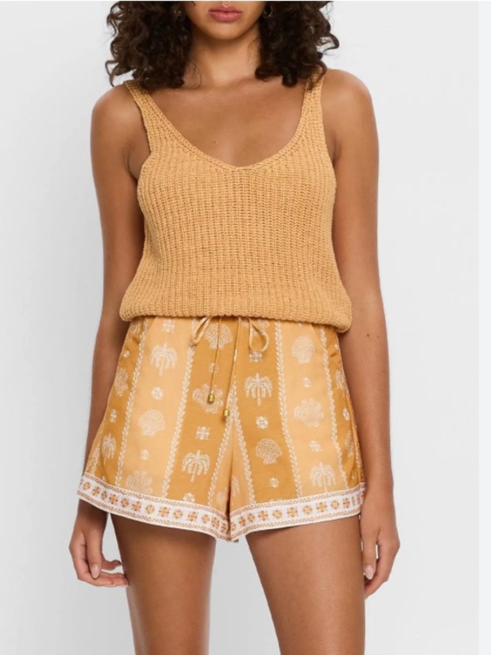 Kivari Sienna Linen Blend Printed NWOT Drawstring Shorts Boho Resort AUS 10 US 6